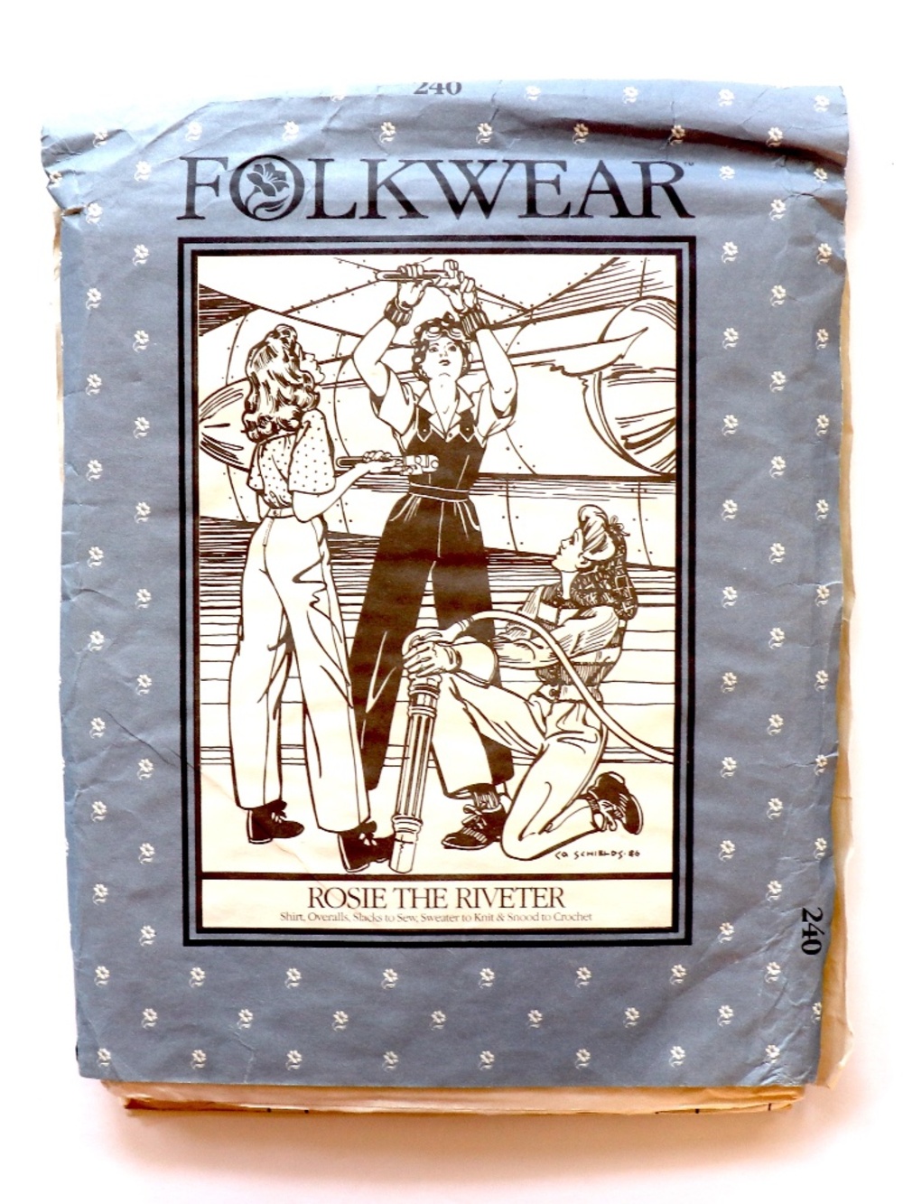 UNCUT Folkwear pattern #240 ROSIE THE RIVETER (water damaged)